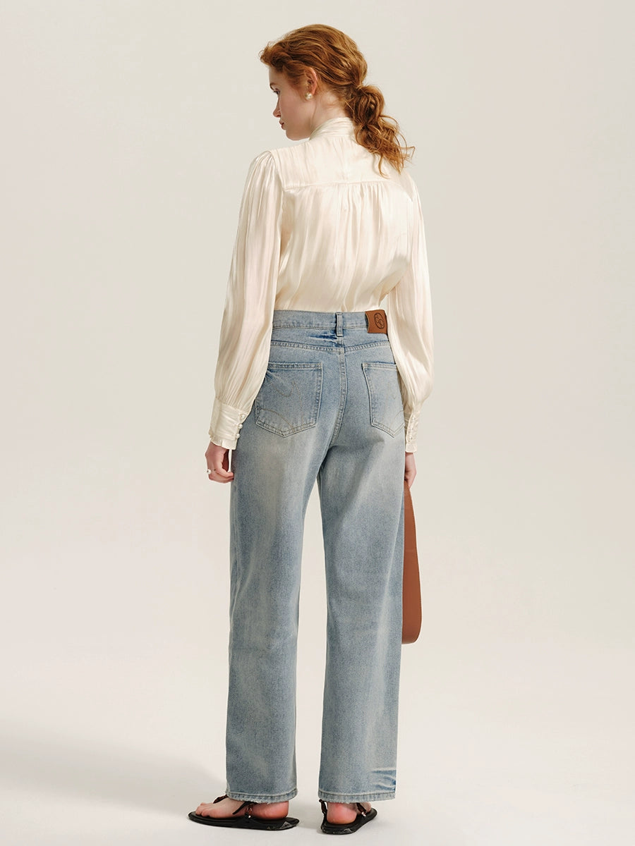 Washed White High-Waisted Pants