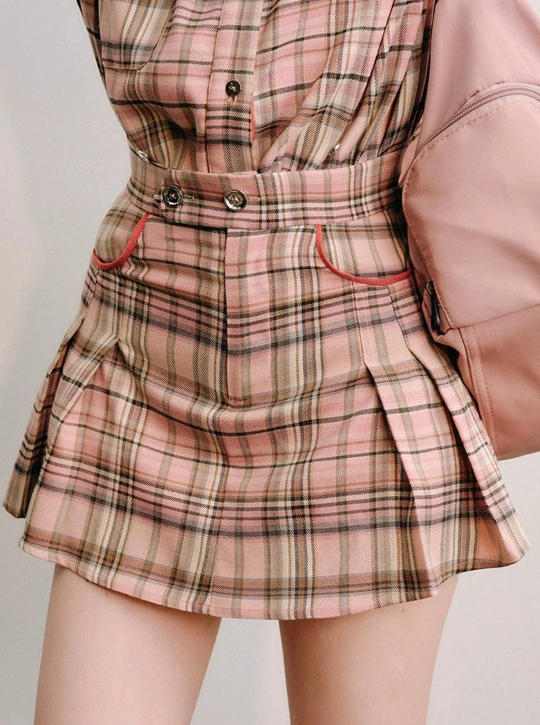 Plaid coat and skirt sets