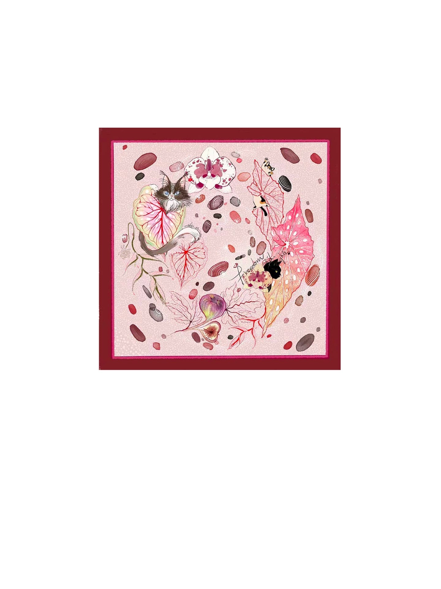 Watercolor Begonia Satin Scarf