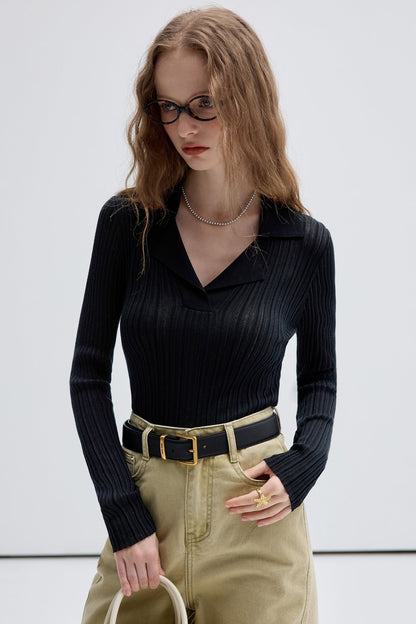 VEGA CHANG Strickwaren Damen Langarm Pre-Fall 2024 Neue Stretch Slim Design Polo Neck Base Layer