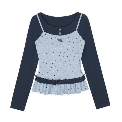 Star Printed Fake Two Piece Top Set-Up