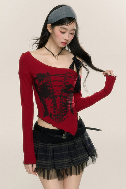 Women's Lace Irregular Long-Sleeve Top