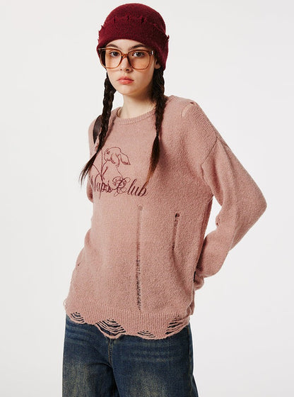 Rabbit print round neck sweater