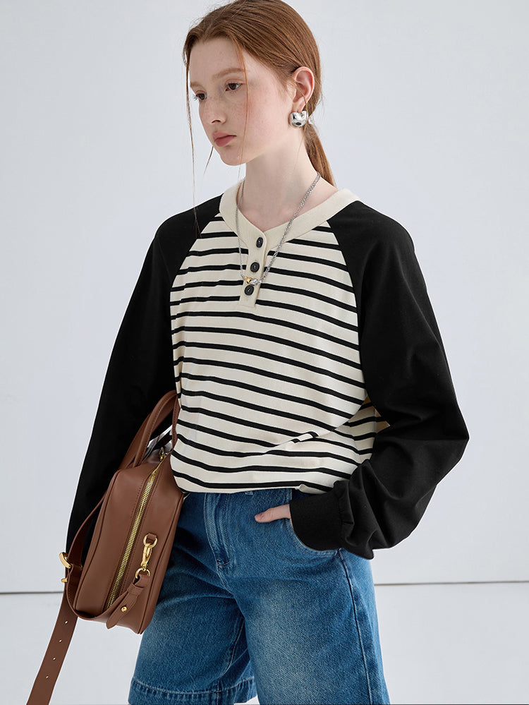 Color-blocked Raglan Striped Sweatshirt