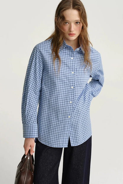 Blue Plaid Miu Cotton Shirt