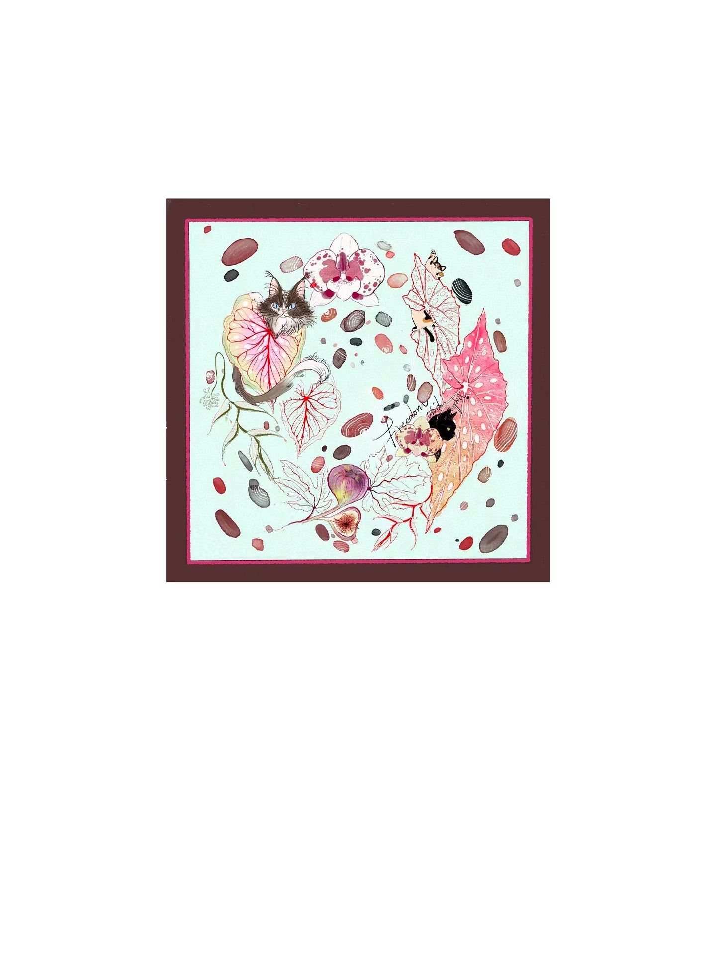 Watercolor Begonia Satin Scarf