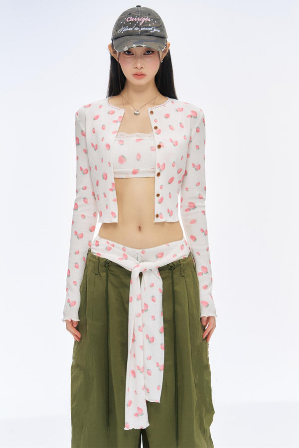 Floral Cardigan Lace Shorts Set-Up