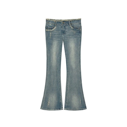 VIAPITTI Heavy Industries rohen Nieten zerstören schlanke Jeans Frauen Herbst Design Sinn schlank und vielseitig ausgestellte Hose