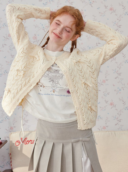 Long Sleeve Bow Knit Cardigan