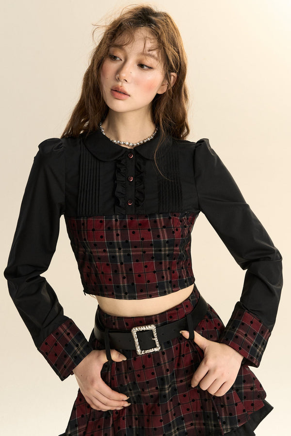 Polka Dot Check Patchwork Two-Piece Set-Up