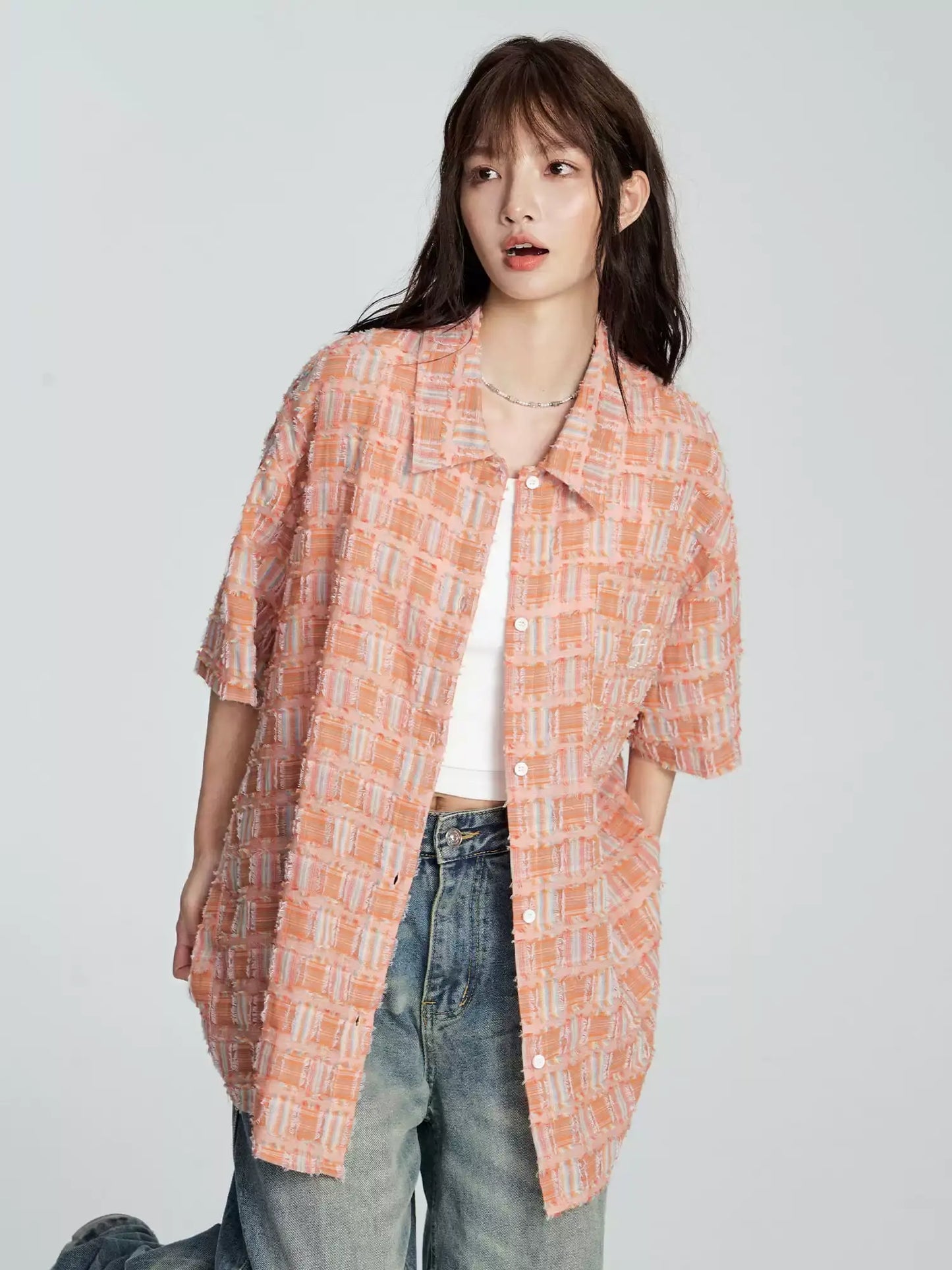 Raw Edge Plaid Shirt