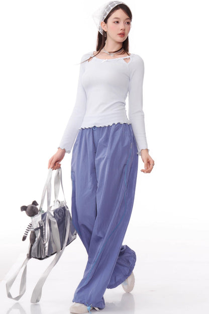 Drape Wide-Leg Casual Pants