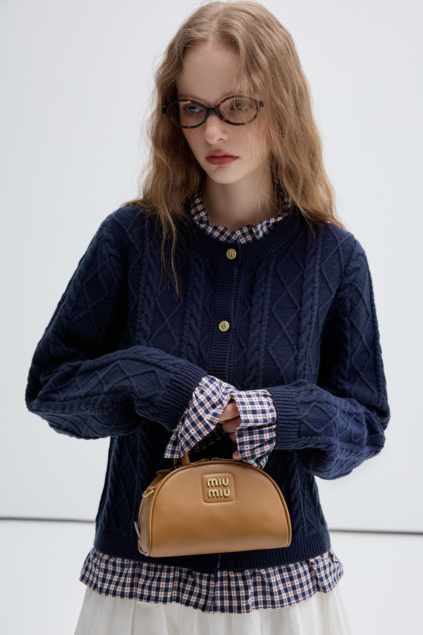 Check Stitching Knitwear College Top