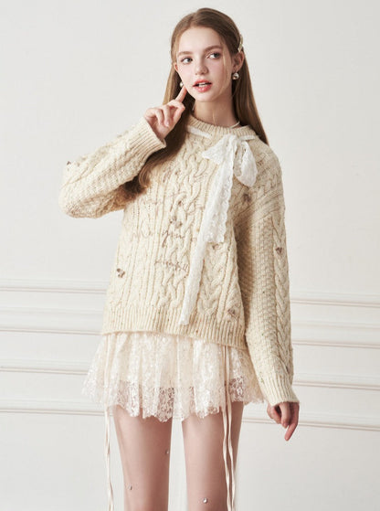 Letter bow ribbon sweater