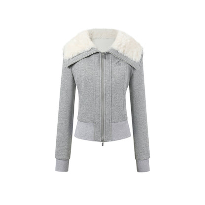 Lapel Fleece Slim Sweatshirt Jacket Set-Up