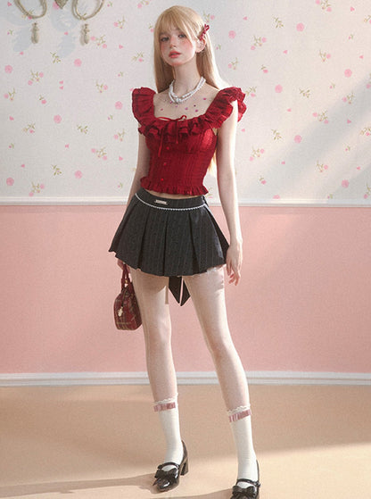 Sweetheart Red Flying Sleeve Crop Set-Up