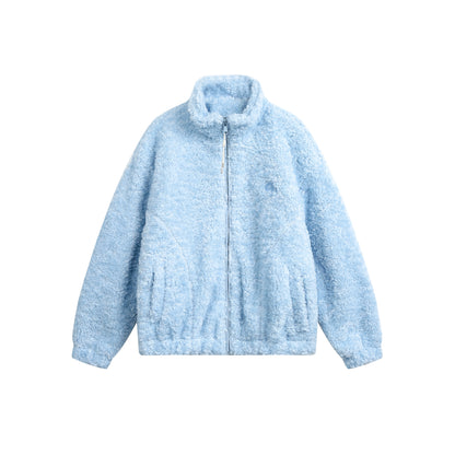 Embroidered Fleece Stand Collar Jacket