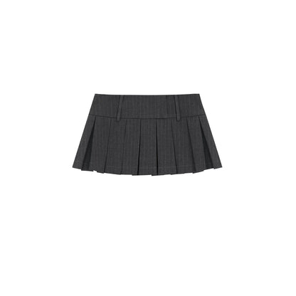 Gray Striped Pleated Skirt