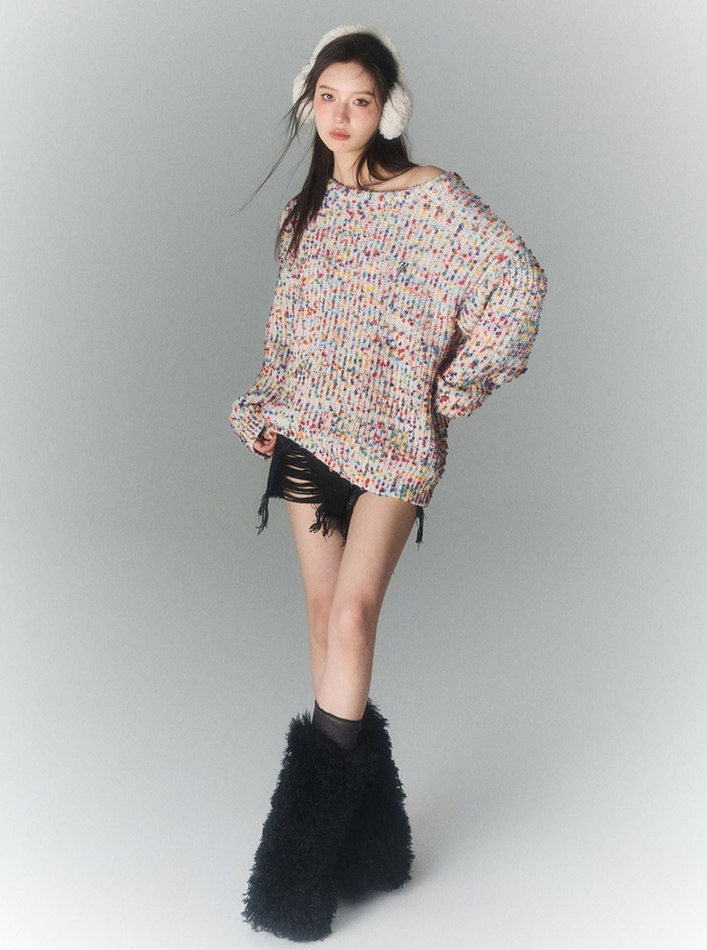 colorful ball padded pullover sweater