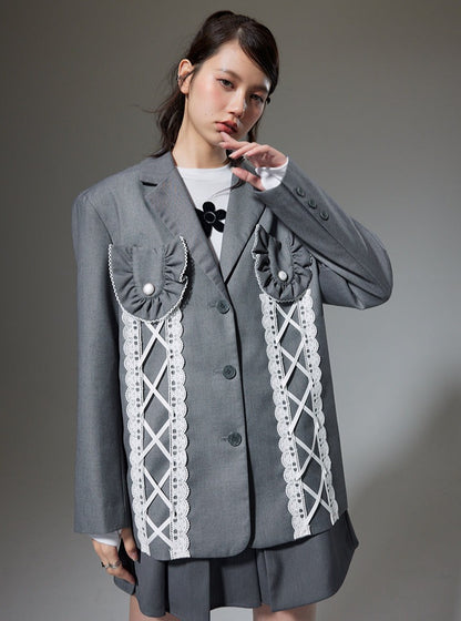 Ruffle design blazer high-end suit top