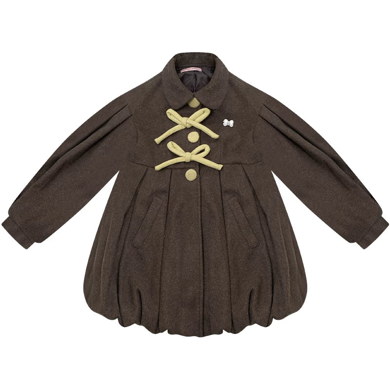 Bowknot Doll Collar Woolen Coat