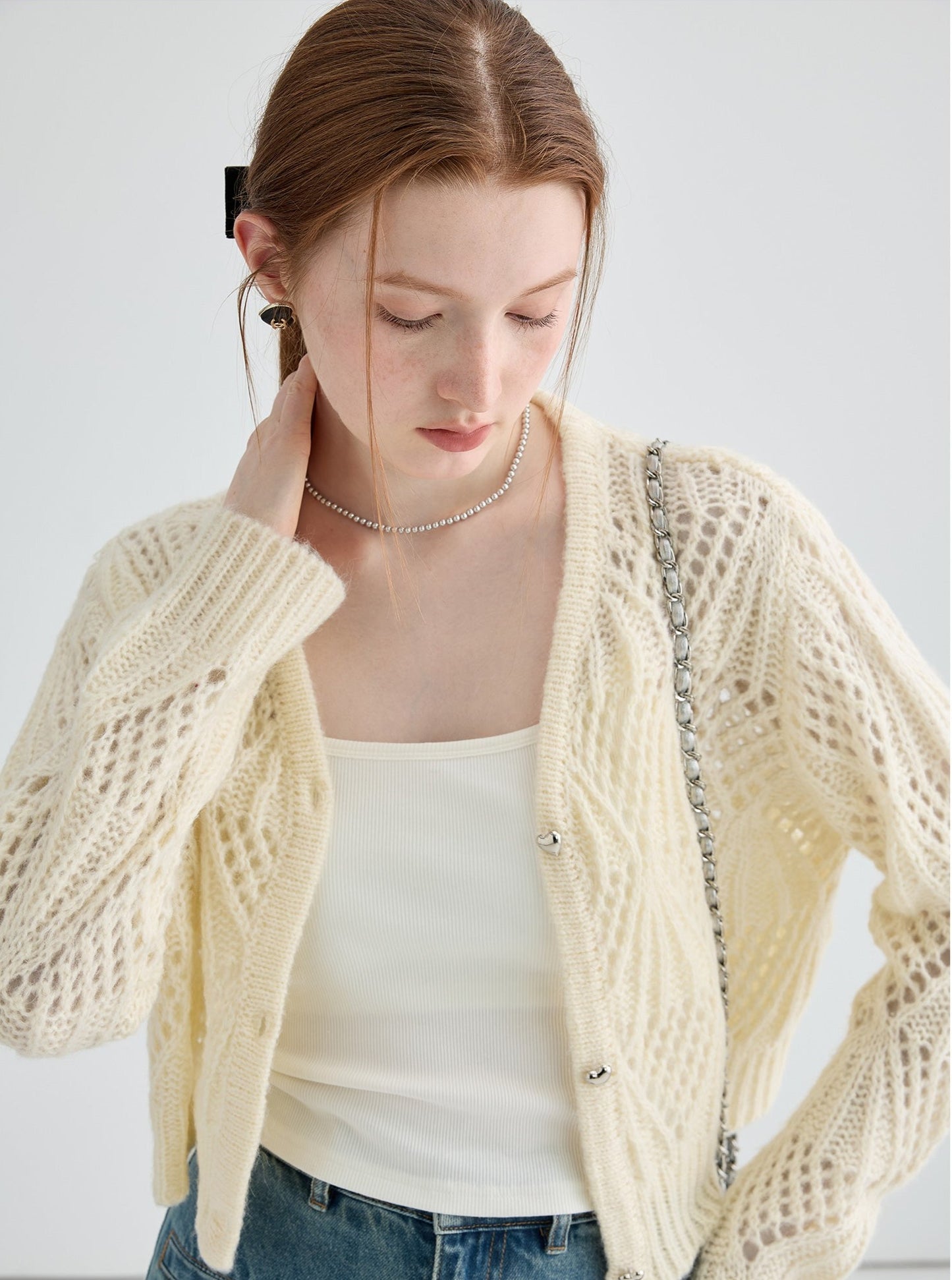 Hollow Jacquard Short Cardigan