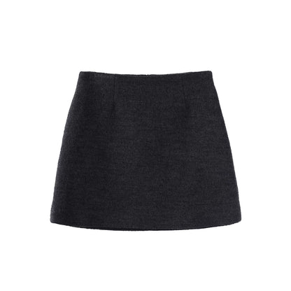 Black Wool Blend A-Line Skirt