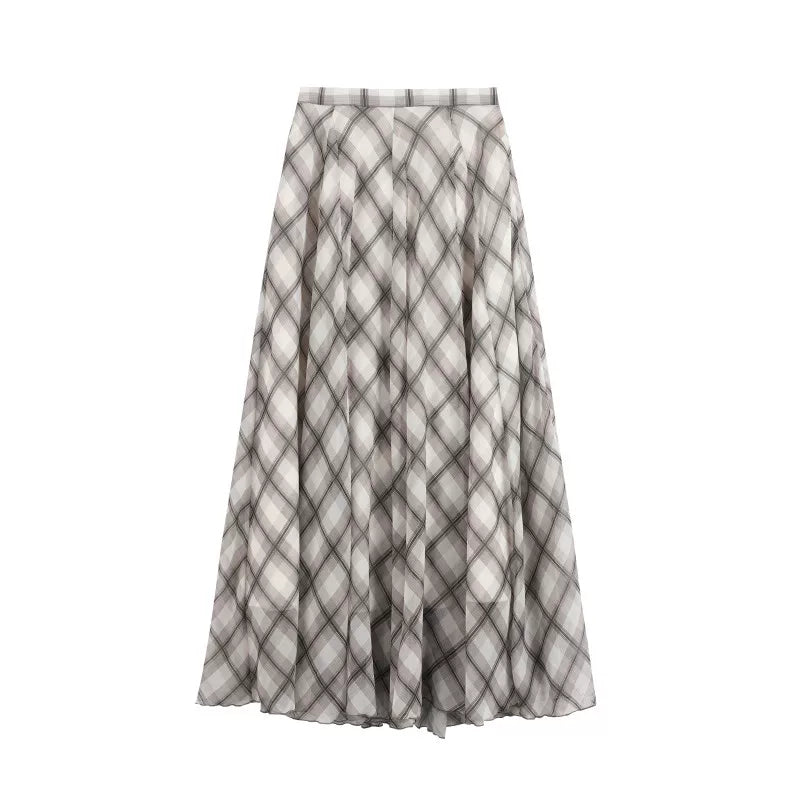 Knitted Off-Shoulder Top and Plaid Skirt Set-Up