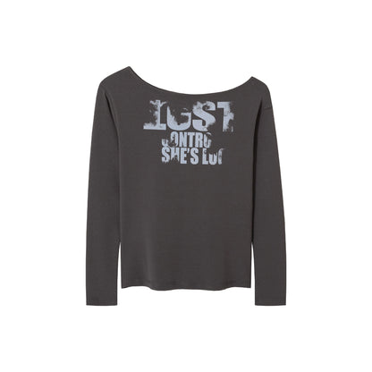 Monogram Print Off-Shoulder Slim T-Shirt