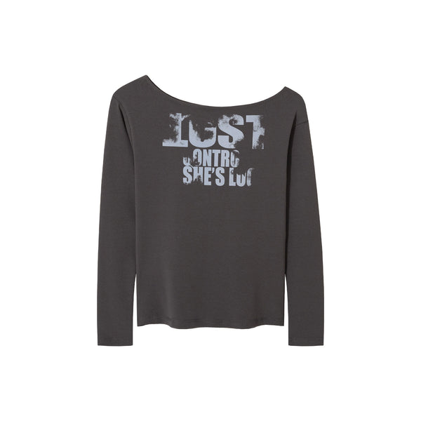 Monogram Print Off-Shoulder Slim T-Shirt