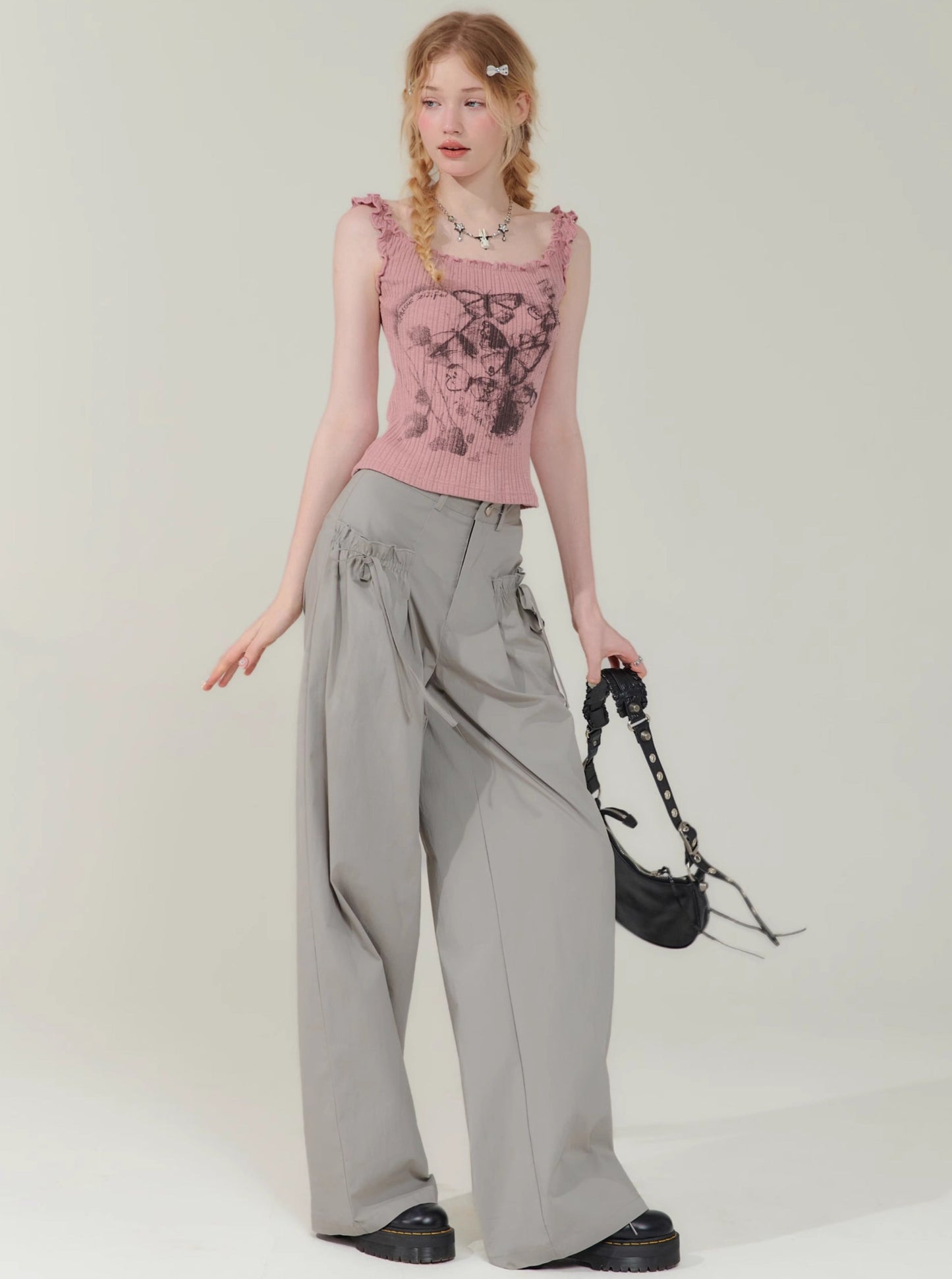 Retro High Waist Gray Pants