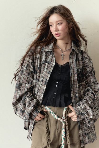 Plaid Patchwork Loose Shirt Jacket