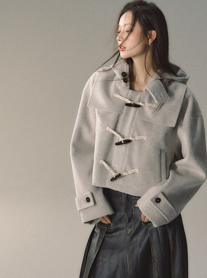 College Horn Button Cropped Coat
