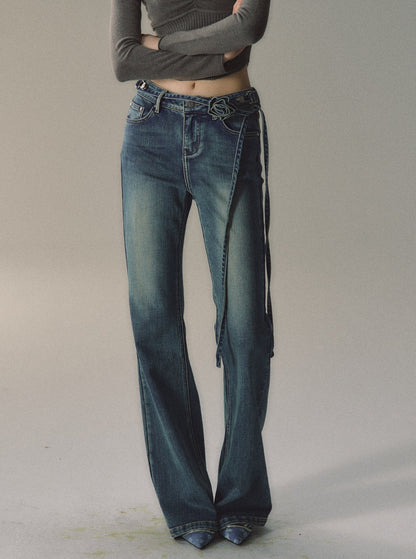 Vintage Flared Belt Jeans Hosen