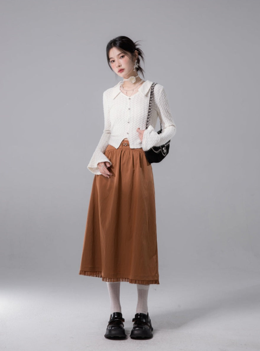 Curved waistband A-line skirt