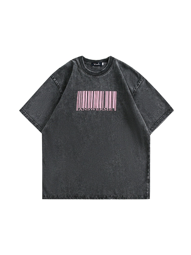 Distressed Barcode Print T-Shirt