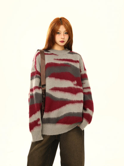 American retro striped lazy style sweater