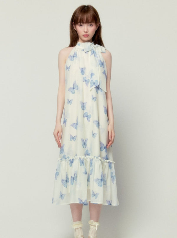 Butterfly Print Halterneck Dress