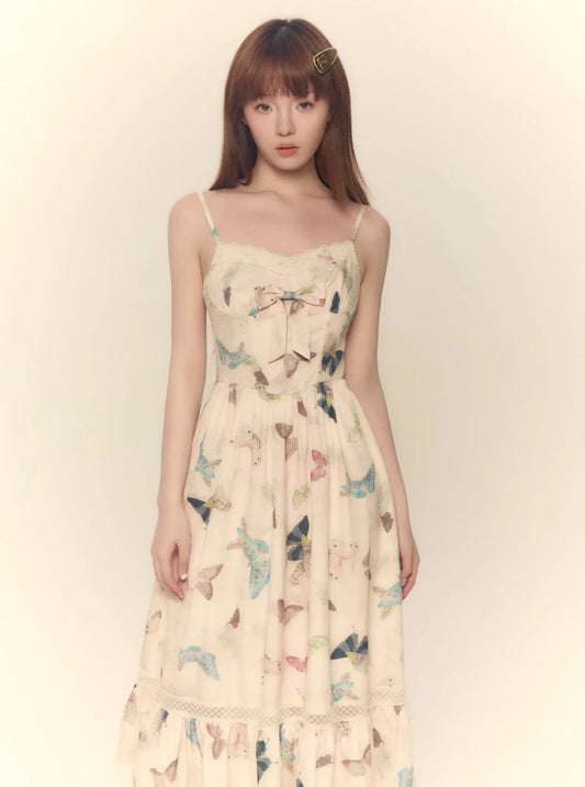 Süßes Mädchen Schmetterling Print Rosa Kleid