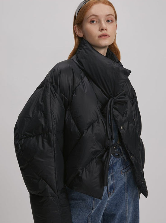 Glossy Disposable Down Jacket Women's Short Stand-up Collar Winter Korean Loose White Duck Down White Letter Coat main image 1