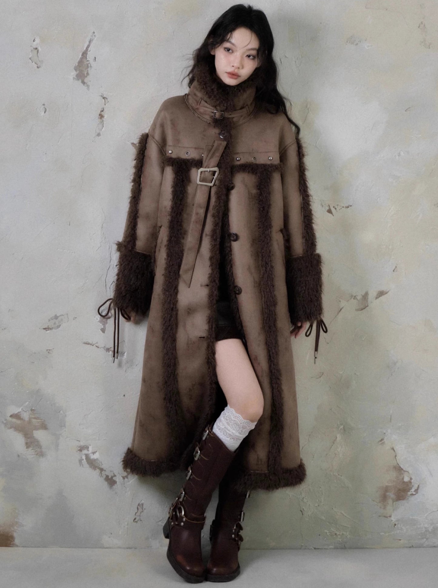 Long lamb fur coat