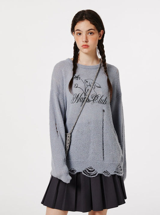 Rabbit print round neck sweater