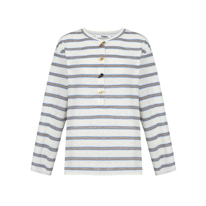 Horn Button Striped Long Sleeve T-Shirt
