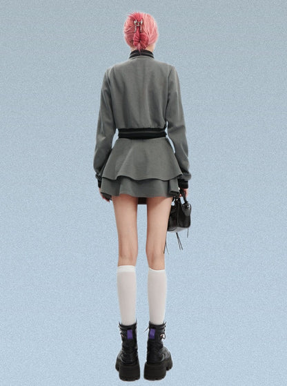 Mini short skirt cardigan jacket three piece set
