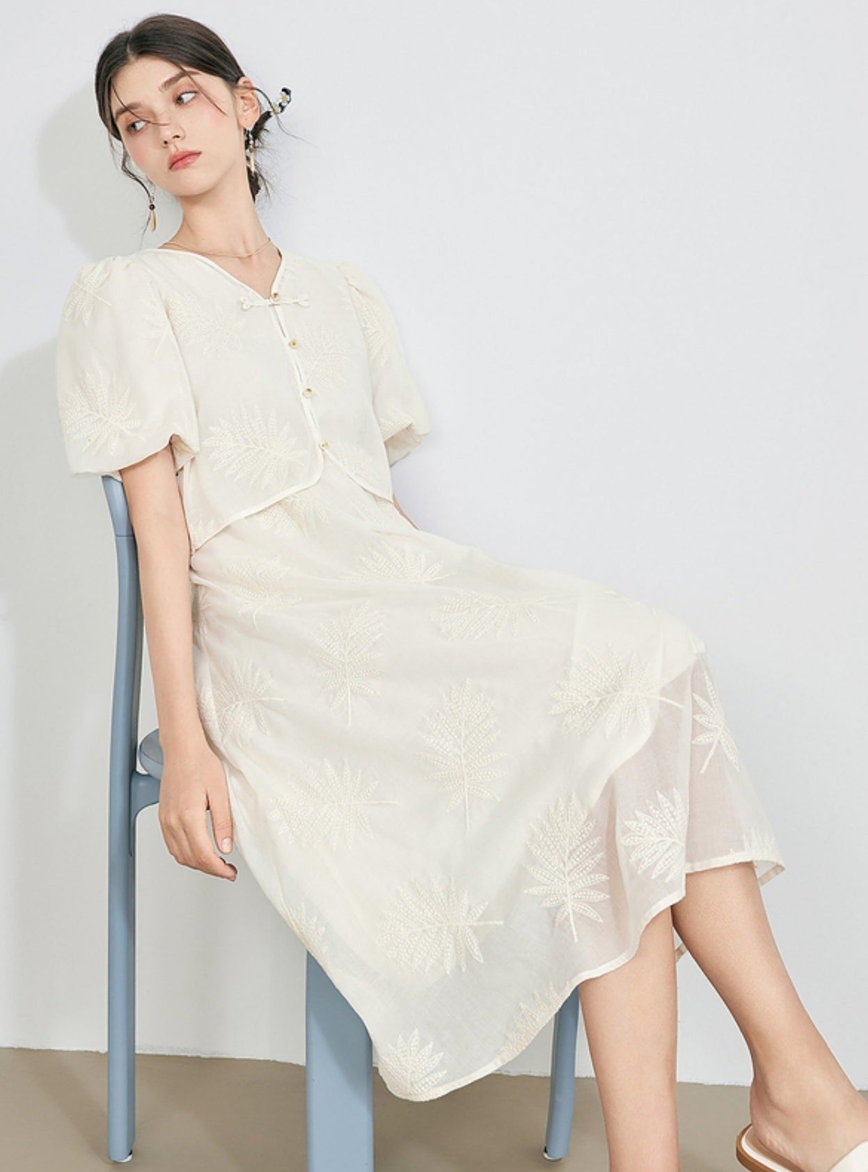 Chinese Style Puff Sleeve Dress