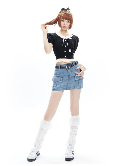 High Street Denim with Belt Short Skirt