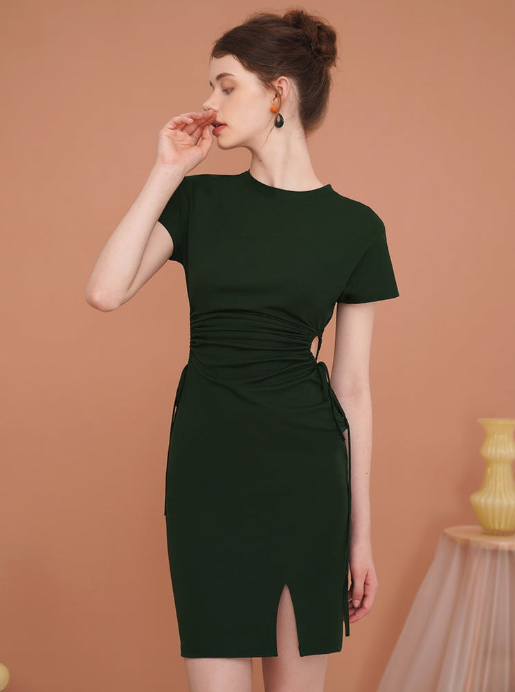 French high-waisted slim dress