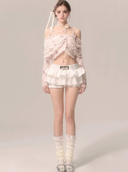 Chiffon Lace Suspender Top