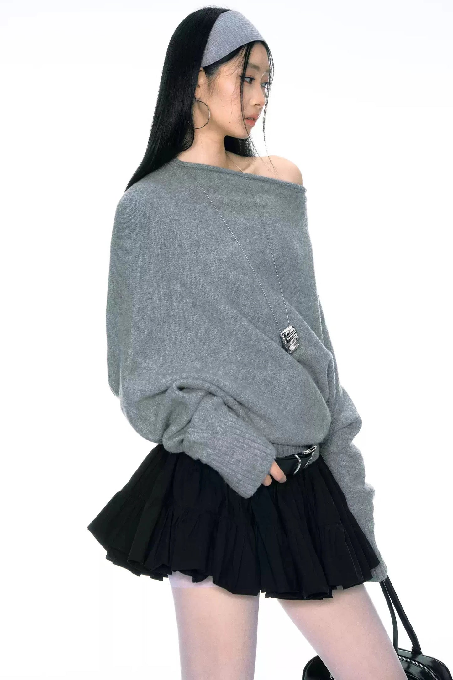 Slanted Shoulder Loose Sweater