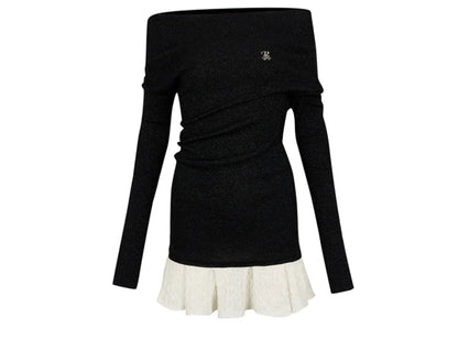 One-shoulder black knitted sweater Dress